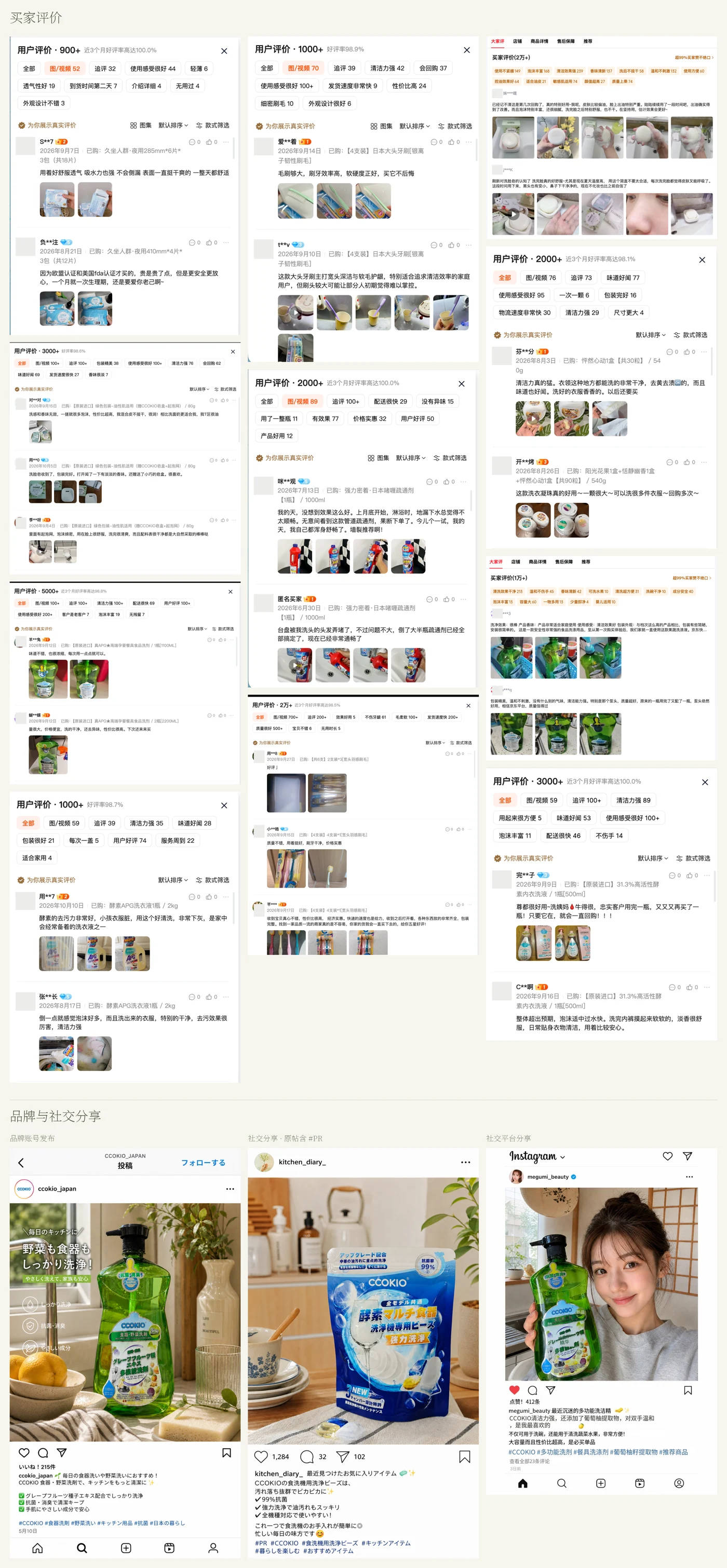 11张买家评价截图及3张品牌与社交分享组成的合集